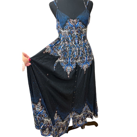 Free People Black and Blue Midi Dress - Picture 4 of 7